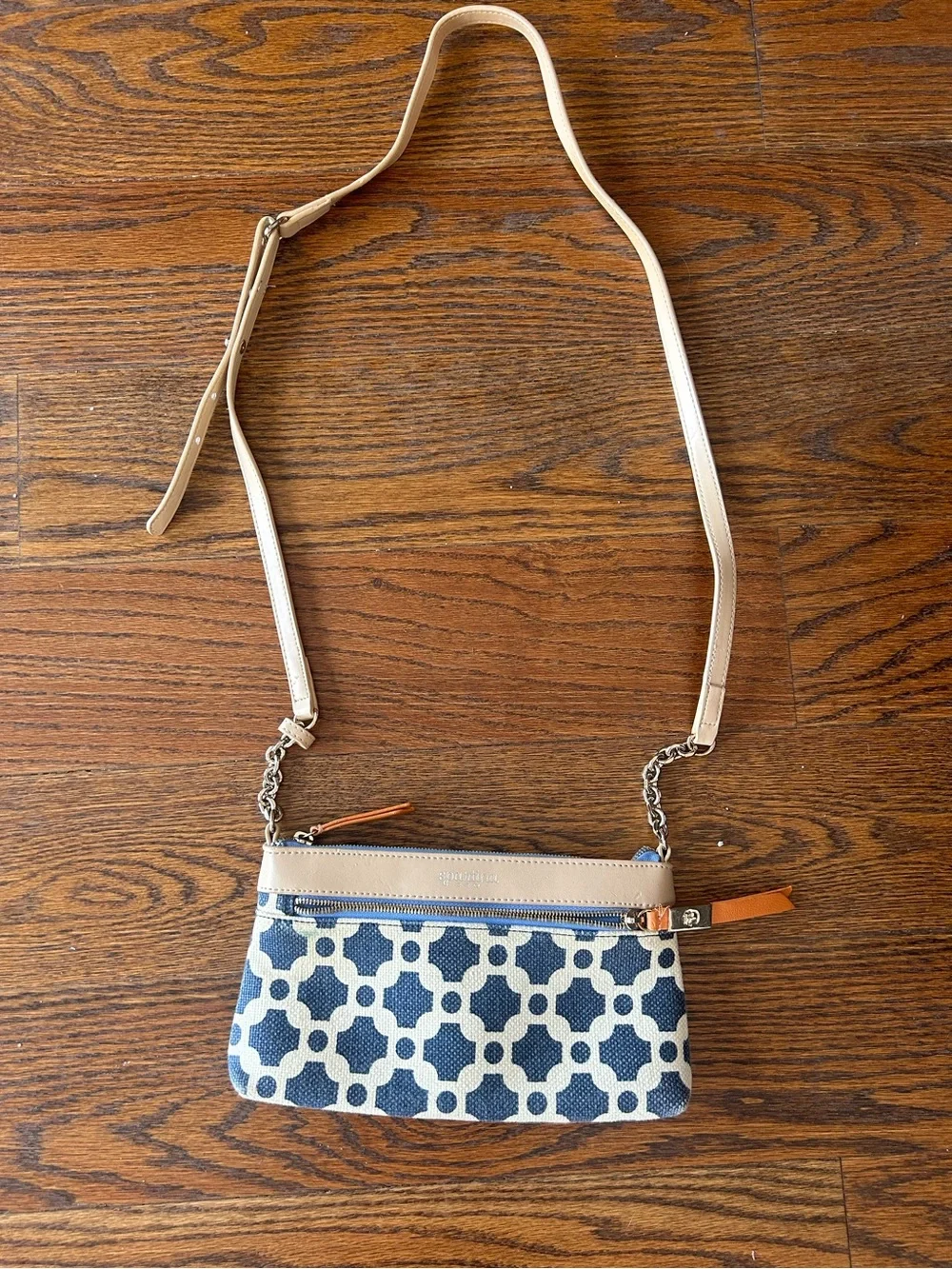 Spartina 449 Blue Pattern Crossbody Bag with Cream Strap
